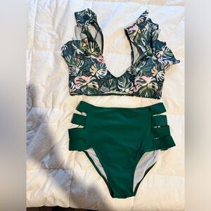 Deep V Tropical Butterfly High Waisted Cut Out Bikini.